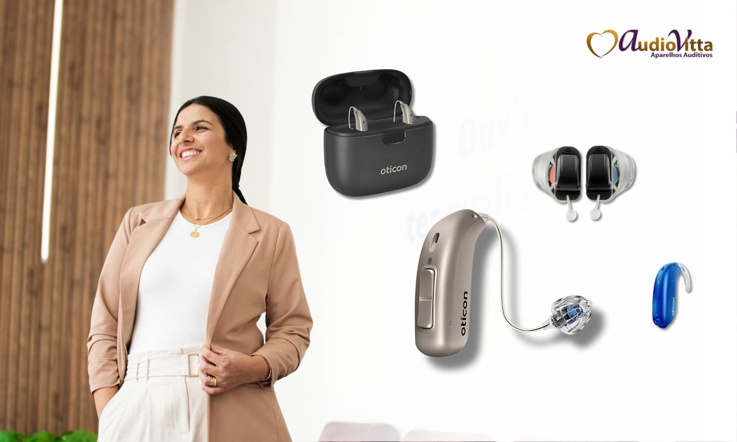 Aparelho auditivo moderno e discreto, com design elegante e tecnologia avançada